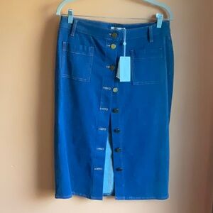 NWT$350 TORY BURCH Blue Denim Button Up Pencil Skirt sz 8